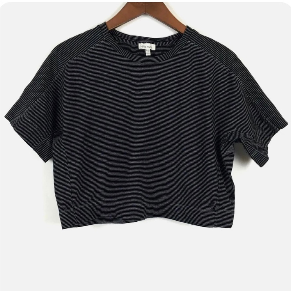 Ella Moss Crop Top. Black Striped Juniors short sleeve